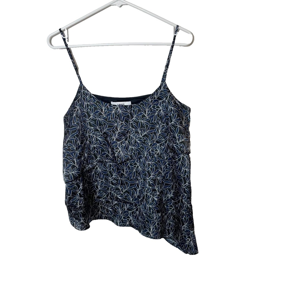 Likely Charlton Sleeveless Asymmetrical Tank Top Women M Black Adjustable Floral